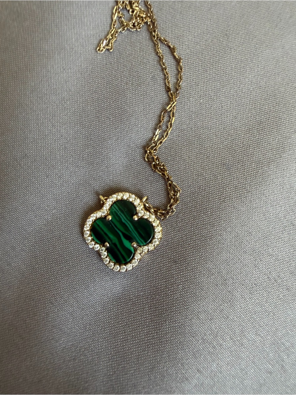 Necklace with Green Clover Pendant Halo
